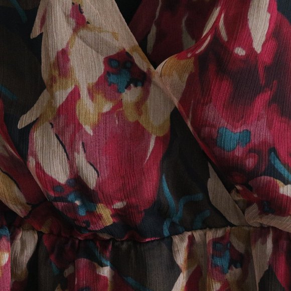 Ralph Lauren Dress Black Multi Floral V Neck 2 XS New - Picture 8 of 8